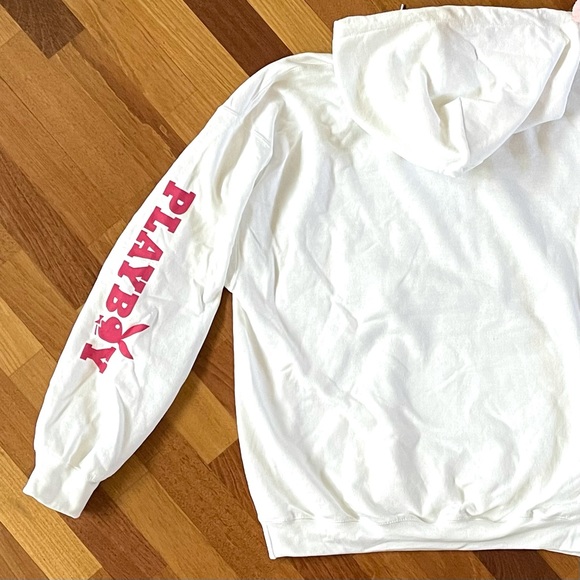 PLAYBOY Tennis Hoodie Unisex SIZE X-LARGE White Navy Logo Hooded Sweatshirt NWT - Picture 8 of 11